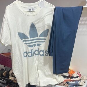 Adidas Off-White Tee and Navy Leggings Set